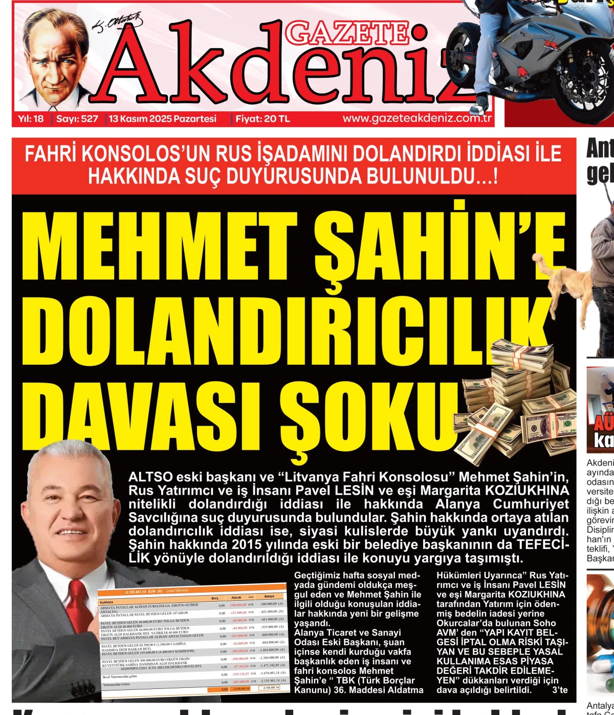 ALTSO ESKİ BAŞKANI MEHMET ŞAHİN’E DOLANDIRICILIK DAVASI ŞOKU…!